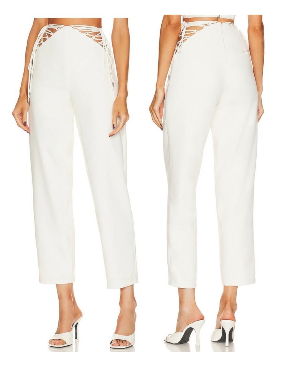 NWT Camila Coelho Emmy Crop Pants Lace Up Detail XS Ivory